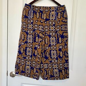 Anthropologie Cartonnier Navy and Mustard Snakeskin-Print Wide-Leg Pants